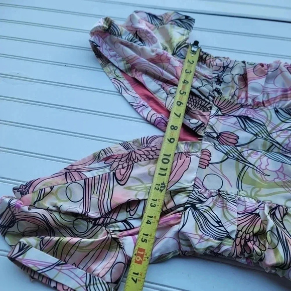 Donna Rae Satin Shiny Pink Green Day Stretch Dress Rutched Short Puff Sleeves 6 - Picture 15 of 15